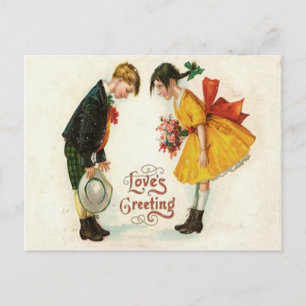 Vintage Retro Couple Greeting Flowers Valentine Ca Holiday Postcard