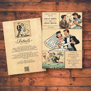 Vintage Retro Couple Romantic Comic Book Wedding Invitation