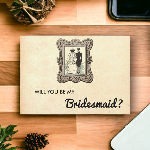 Vintage Retro Couple Stylish Chic Bridesmaid Card