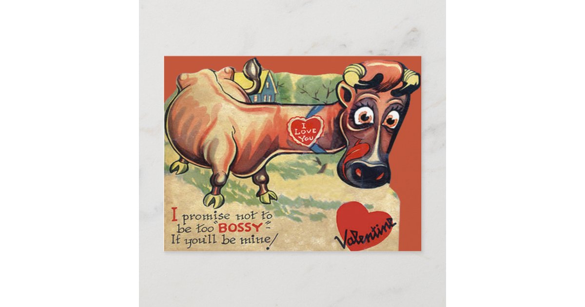 Vintage Retro cow Valentine Card | Zazzle