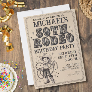Vintage Retro Cowboy Rodeo 50th Birthday Party Invitation