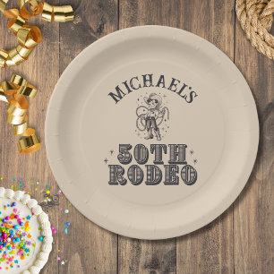 Vintage Retro Cowboy Rodeo 50th Birthday Party Paper Plates