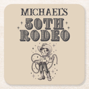 Vintage Retro Cowboy Rodeo 50th Birthday Party Square Paper Coaster