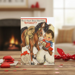 Vintage Retro Cowboy with Pony Valentine's Day Holiday Card