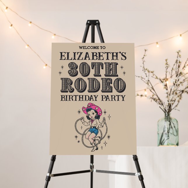 Vintage Retro Cowgirl 30th Birthday Party Foam Board (In Situ (Stand))