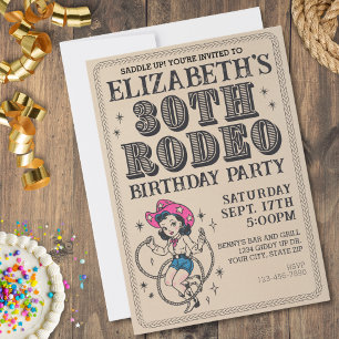 Vintage Retro Cowgirl 30th Birthday Party  Invitation