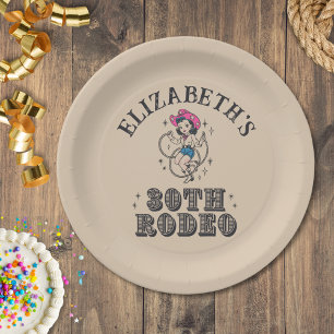 Vintage Retro Cowgirl 30th Birthday Party Paper Plates