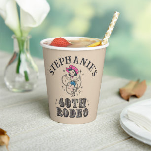 Vintage Retro Cowgirl 40th Birthday Party Paper Cups