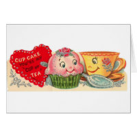 Vintage Retro Cupcake And Teacup Valentine's Day Card