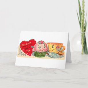 Vintage Retro Cupcake And Teacup Valentine's Day Holiday Card