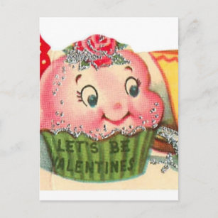 Vintage Retro Cupcake And Teacup Valentine's Day Holiday Postcard