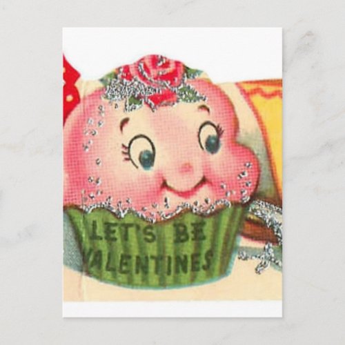 Vintage Retro Cupcake And Teacup Valentines Day Holiday Postcard