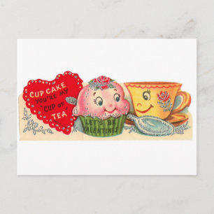 Vintage Retro Cupcake And Teacup Valentine's Day Holiday Postcard