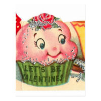 Vintage Retro Cupcake And Teacup Valentine's Day Postcard