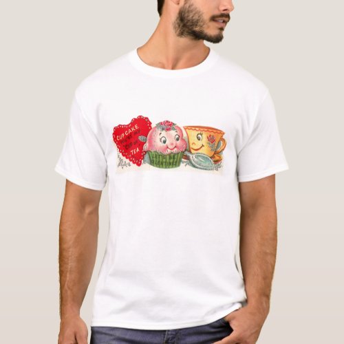 Vintage Retro Cupcake And Teacup Valentines Day T_Shirt