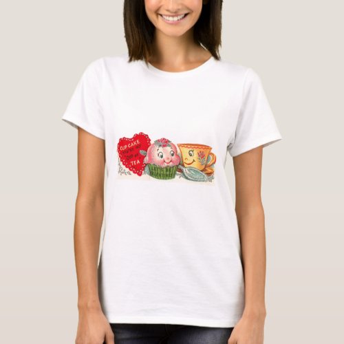 Vintage Retro Cupcake And Teacup Valentines Day T_Shirt