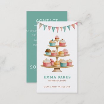 Vintage Retro Cupcake Stand Bakery Pastry Chef Business Card by MG_BusinessCards at Zazzle