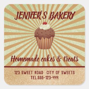 Vintage retro cupcakes and treats packaging square sticker