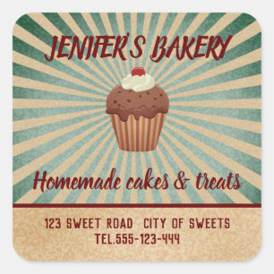 Vintage retro cupcakes and treats packaging square sticker
