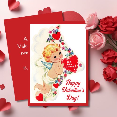 Vintage Retro Cupid Angel Custom Valentines Day Holiday Card