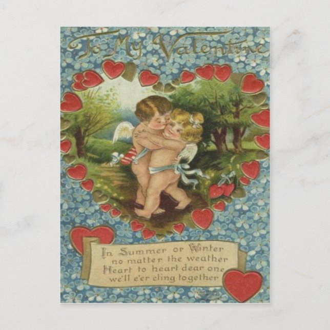 Vintage Retro Cupids Kissing Valentine Card (Front)