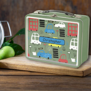 Vintage Retro Cute Cool School Doodled Cars  Metal Lunch Box