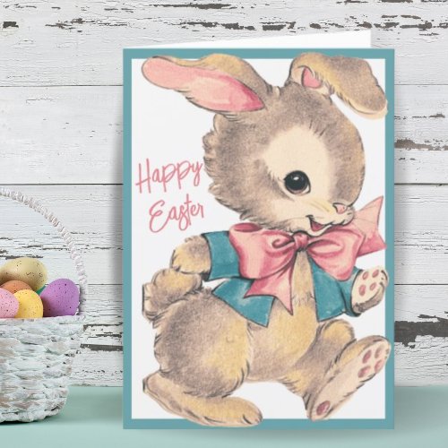 Vintage Retro Cute Easter Bunny Custom Holiday Card