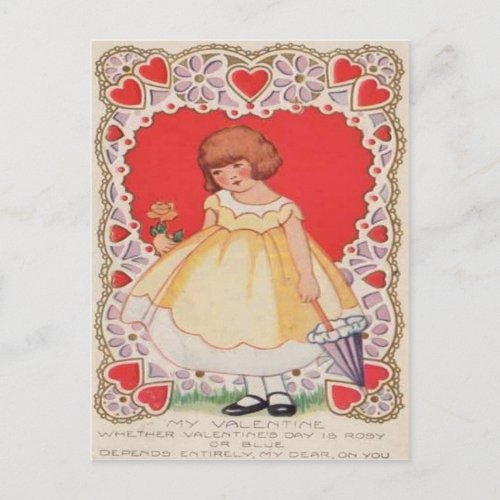 Vintage Retro Cute Girl Hearts Valentine Card