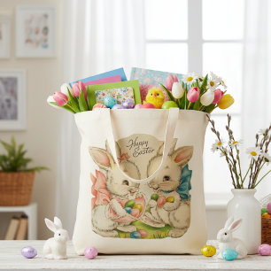 Vintage Retro Cute Happy Easter Bunnies Tote Bag