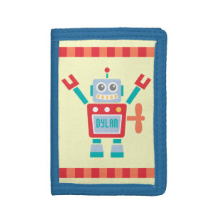 Vintage Retro Cute Wind Up Robot Toy Kids Tri-fold Wallet