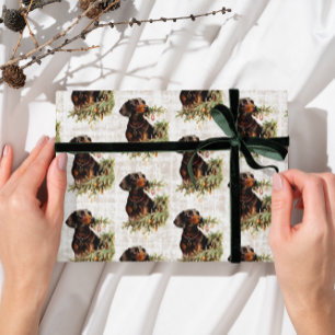 Vintage Retro Dachshund Dog Rustic Christmas Wrapping Paper
