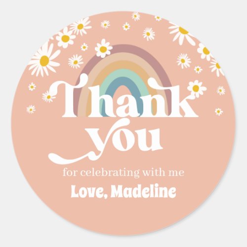 Vintage Retro Daisy Boho Rainbow Thank you Classic Round Sticker