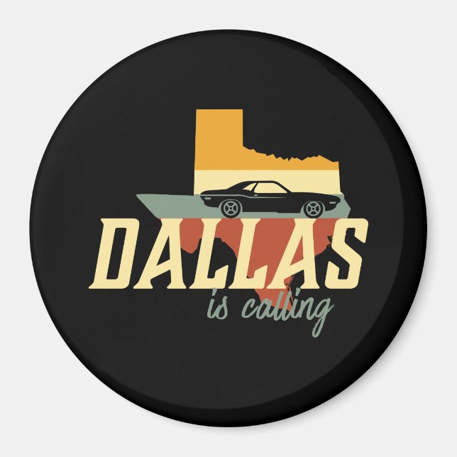Vintage Retro Dallas Texas USA City Map Magnet (Front)