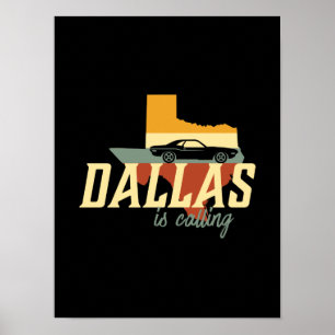 Vintage Retro Dallas Texas USA City Map Poster