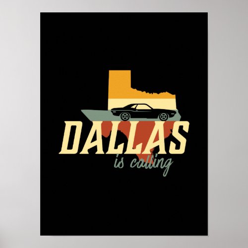 Vintage Retro Dallas Texas USA City Map Poster