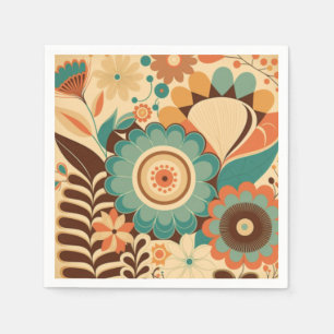 Vintage retro design floral brown beize green napkins