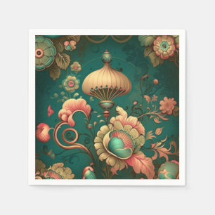 Vintage retro design floral green napkins