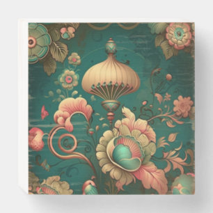 Vintage retro design floral green wooden box sign