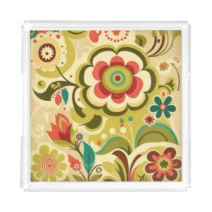 Vintage retro design floral light green acrylic tray