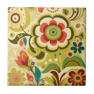 Vintage retro design floral light green ceramic tile