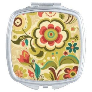 Vintage retro design floral light green compact mirror