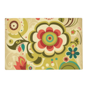 Vintage retro design floral light green placemat