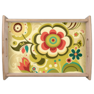 Vintage retro design floral light green serving tray
