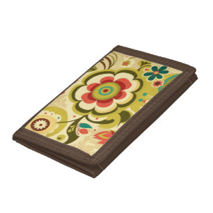 Vintage retro design floral light green tri-fold wallet