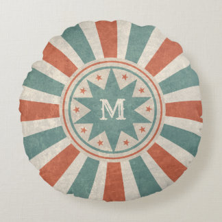 Vintage Retro Design with (or without) Monogram Round Pillow