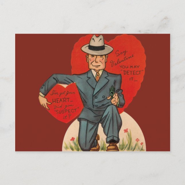 Vintage Retro Detective Valentine Card (Front)