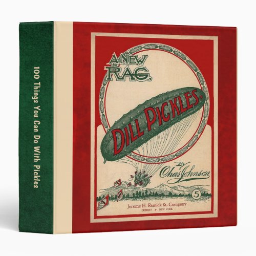 Vintage Retro Dill Pickle Sheet Music Customizable Binder