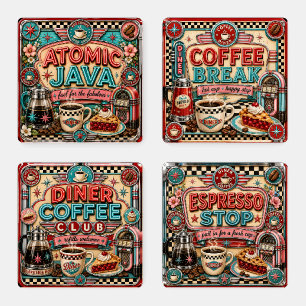 Vintage Retro Diner Coffee Club Set of 4 Coasters