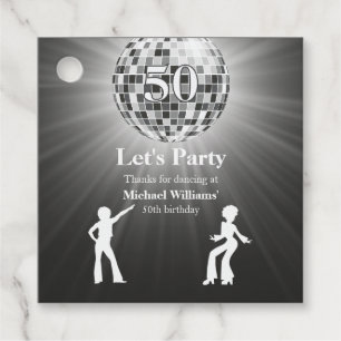 Vintage Retro Disco Ball Black White 50th Birthday Favor Tags