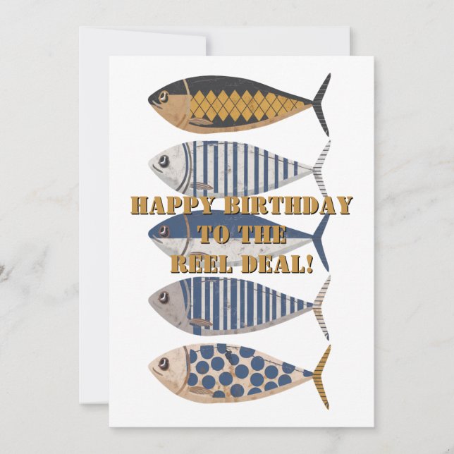Vintage Retro Distressed Fish,Custom Birthday Holiday Card (Front)